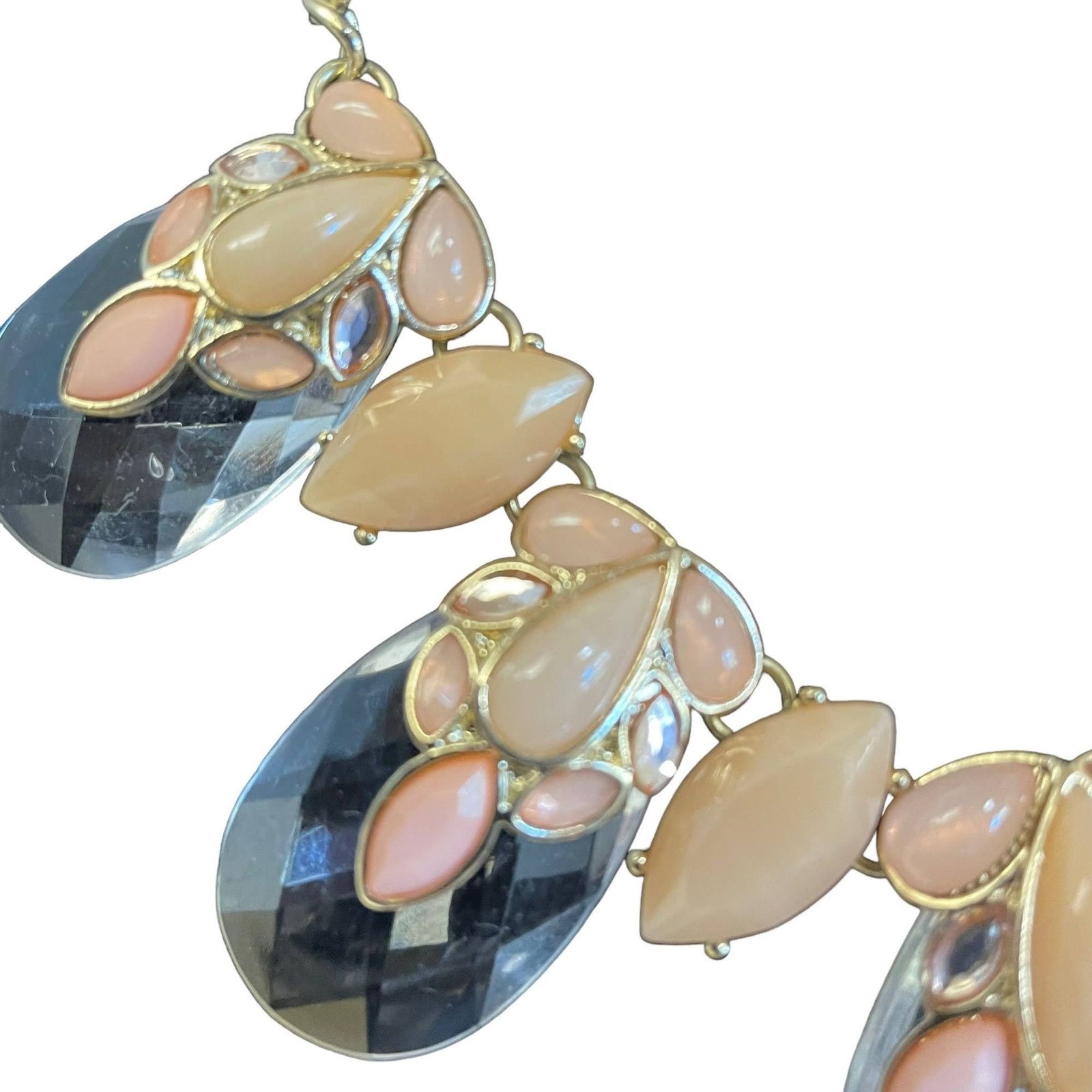 Peach and Clear Teardrop NecklaceBib Necklace Gold Tone Closure: Lobster