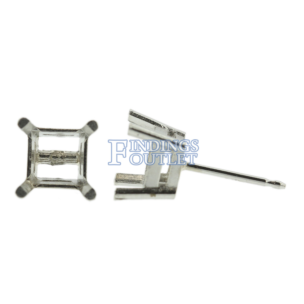 Platinum Princess Stud Earring Mounting Setting Push Back Post 4 Prong