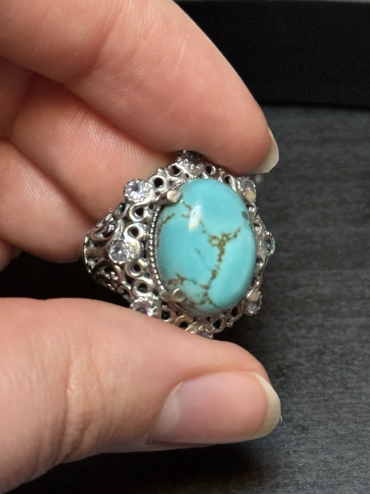 Karis STS Blue Mohave Turquoise Ring Purple Tanzanite (?) Accents Size 7