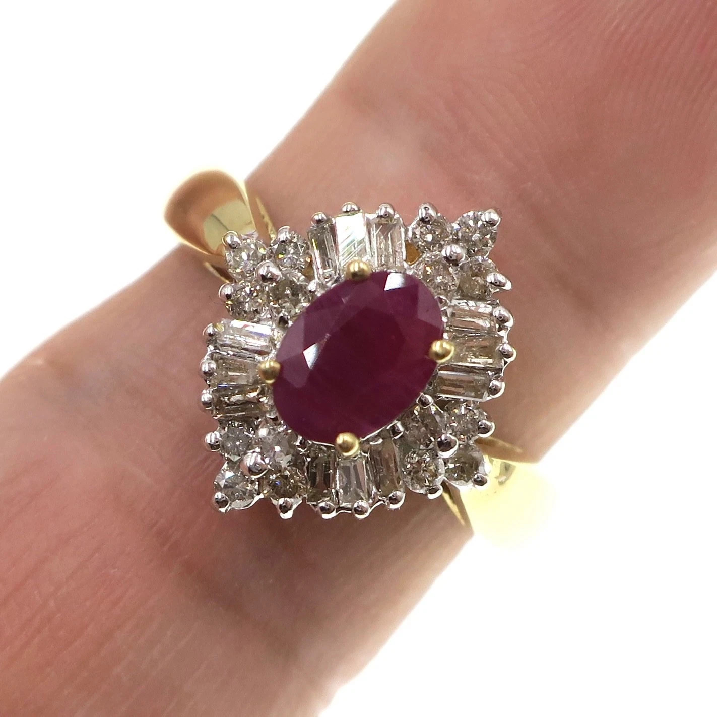 Classic 14k Solid Yellow Gold Natural Ruby and Diamond Ring Size 7