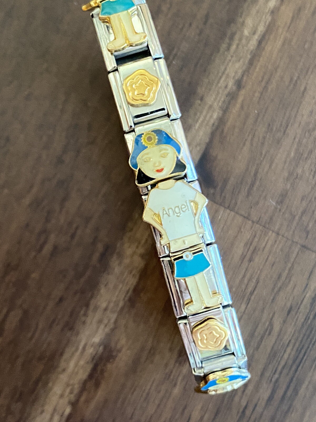 Black Haired Girl With Blue Skirt & White Top Kids Sz Italian Charm Bracelet New