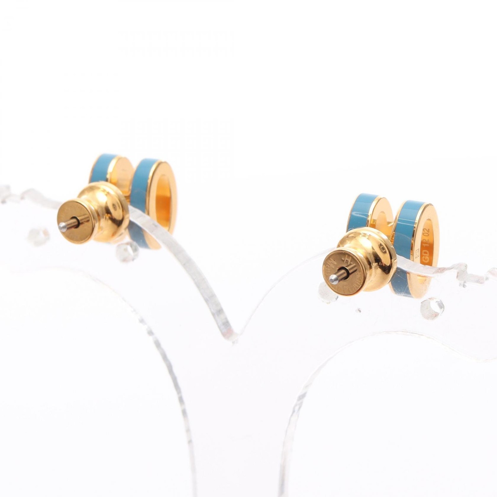 HERMES Mini pop H Pierced earrings Gold Plated Blue jean Used women
