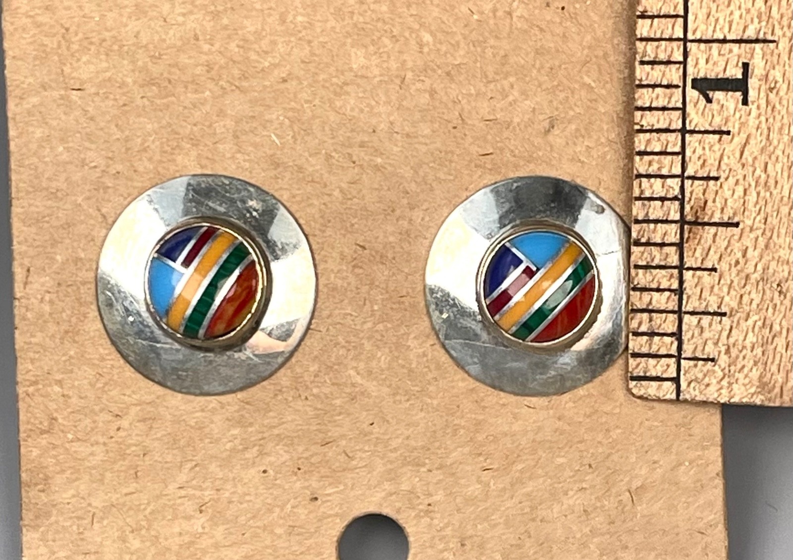 Ella Peter Sterling Multistone Inlay Pendant Earrings Set 24” Chain Navajo
