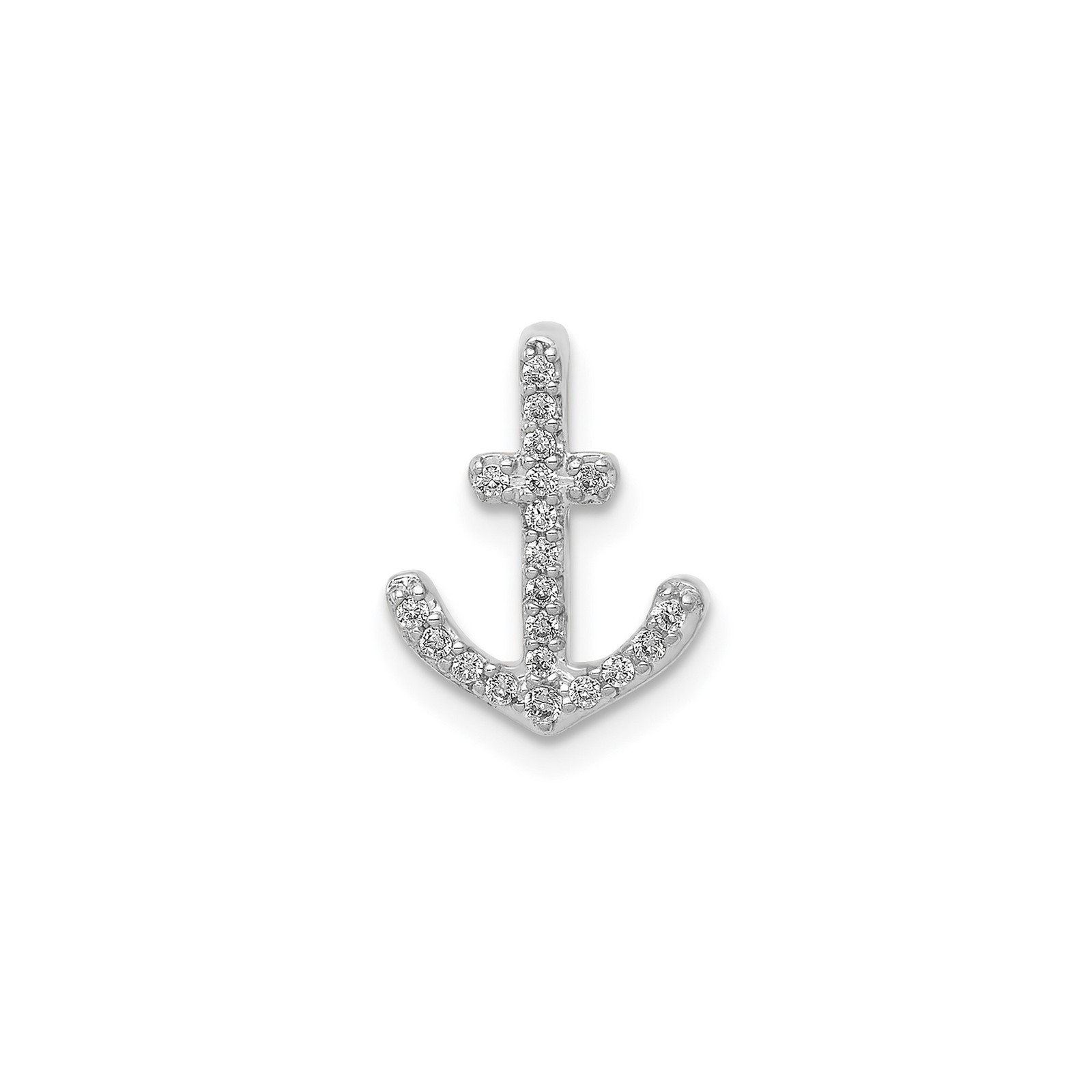 14k White Gold Diamond Anchor Pendant Nautical Religious Charm for Women