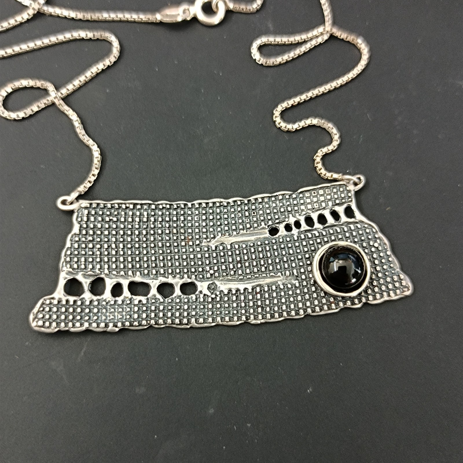 Modernist Silver Necklace Israel Artisan Onyx Abstract Expressive Studio Vintage