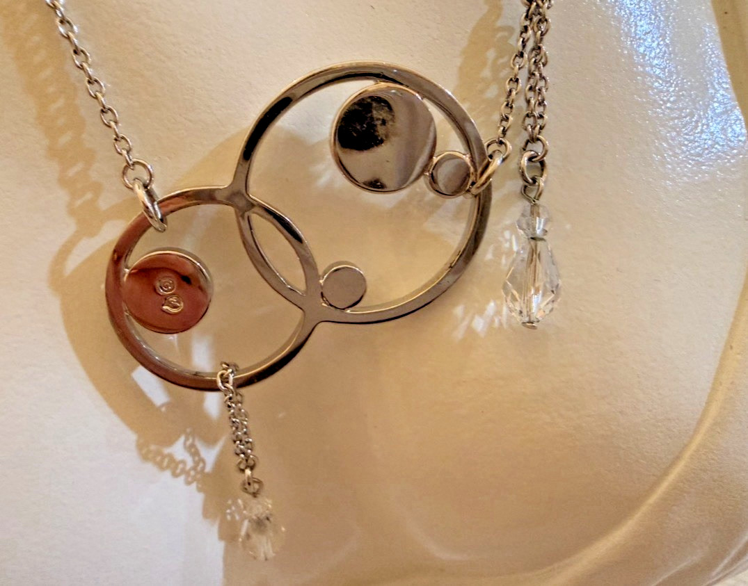 Swarovski Crystal Necklace Conjoined Circles Bezel Set Cascading Teardrop Signed