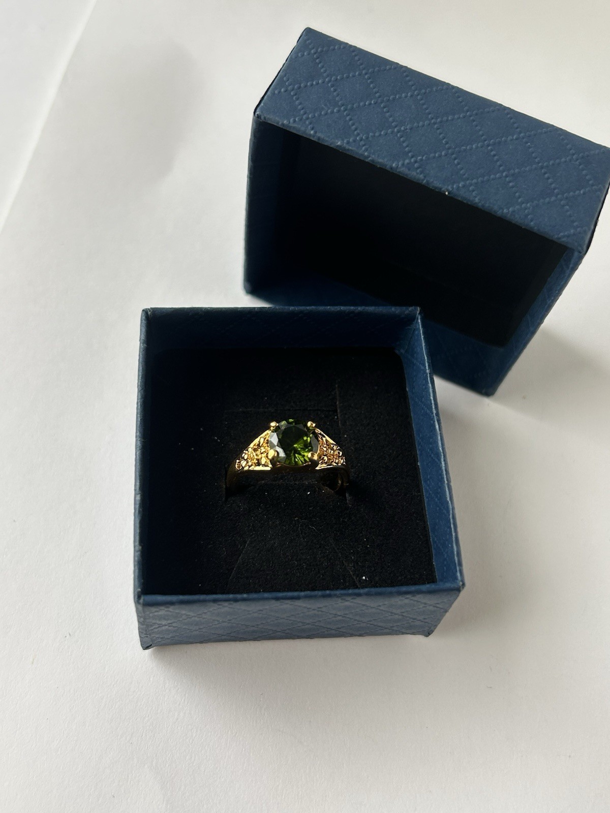 Vintage Green Cubic Zirconia Ring Gold Plated Womens Size 7.5