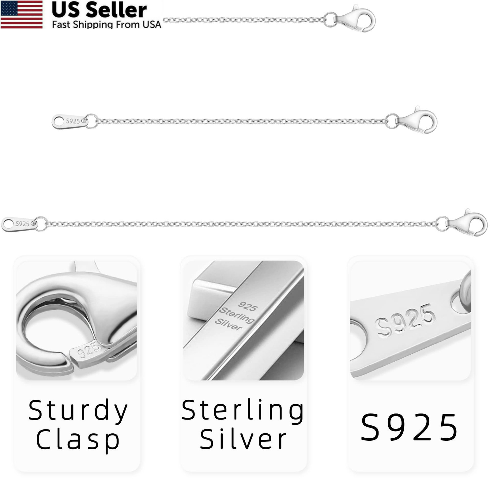 Necklace Extender VANBARIS Sterling Silver Chain Set 3 Pcs 2 3 4″ Fast Ship USA
