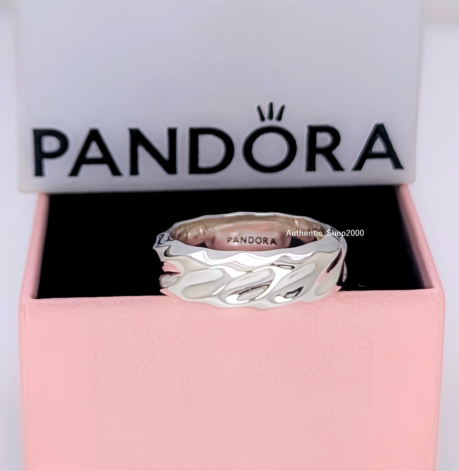 New 100% Authentic PANDORA Essence 925 Ale Wavy Rippled Wide Band Ring 193886C00