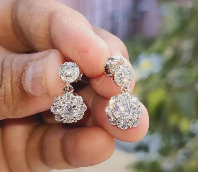 14K White Gold Plated 2.40Ct Lab Grown Diamond Drop Dangle Earrings for Women
