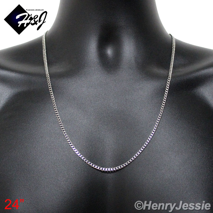 16-36″MEN WOMEN Stainless Steel 3mm Silver Miami Cuban Curb Link Chain Necklace