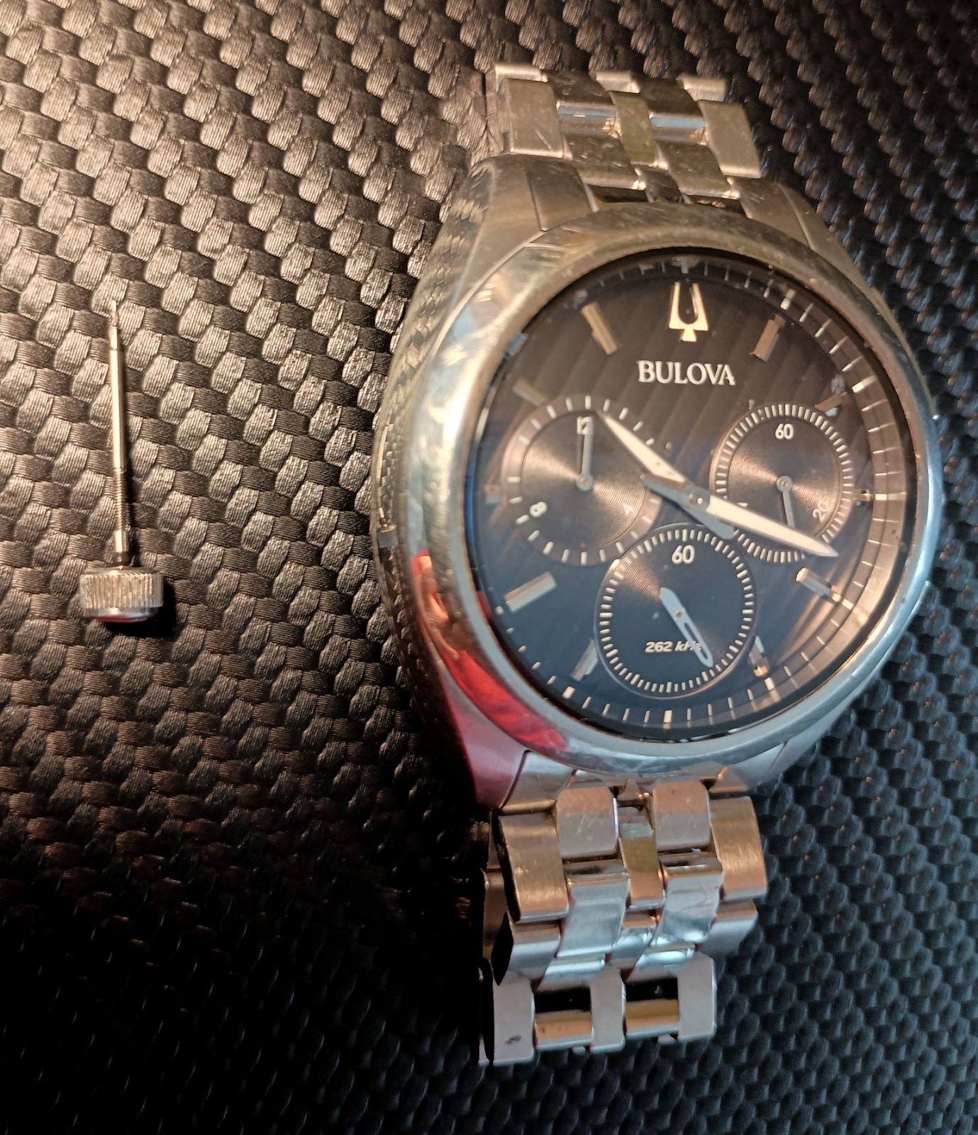 Bulova 96A186 Curv Chronograph Men’s Watch Silver working Fix or Part