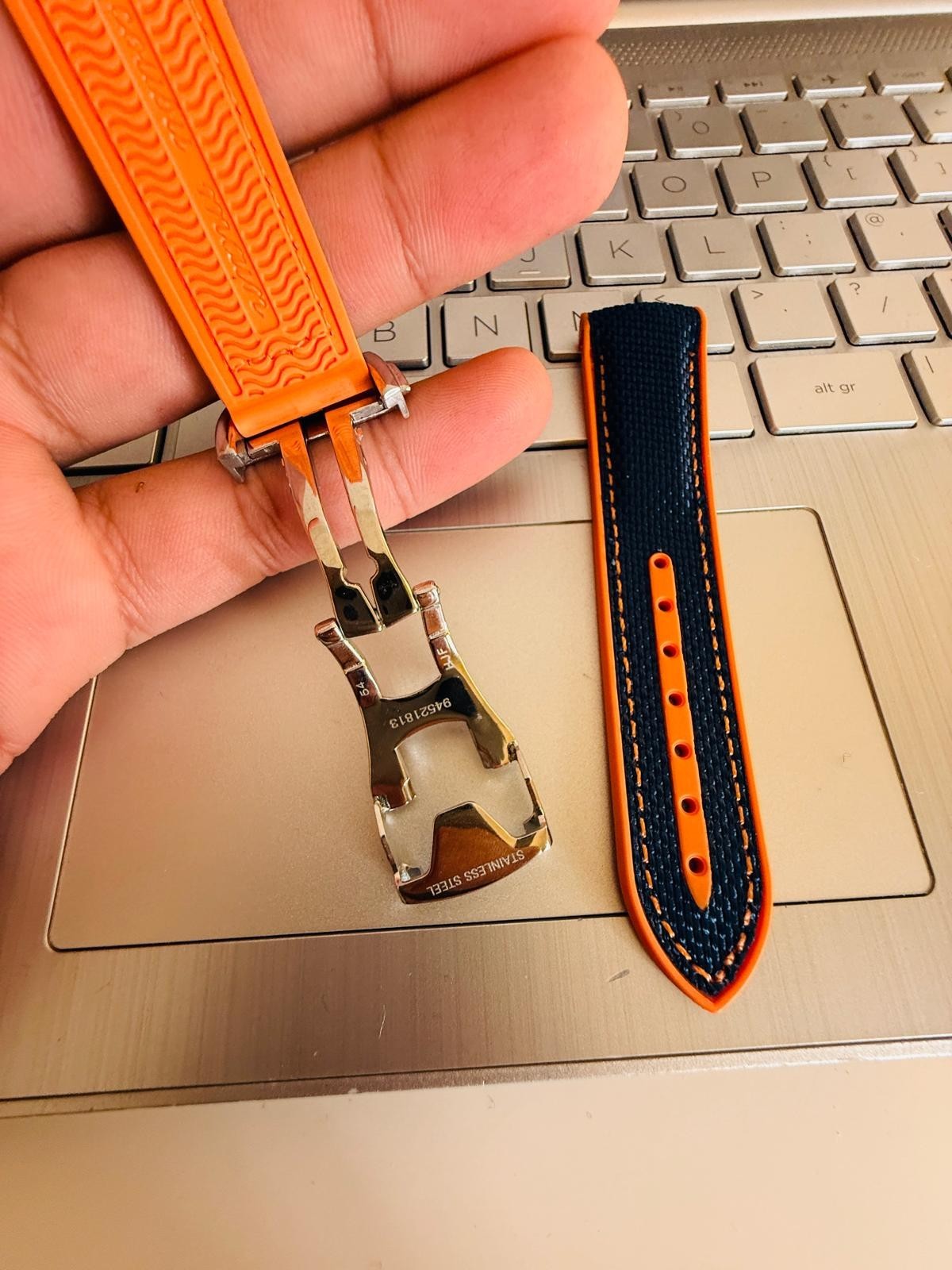 22mm Omega Seamaster Rubber Nylon Watch Strap Deployment Orange Blue