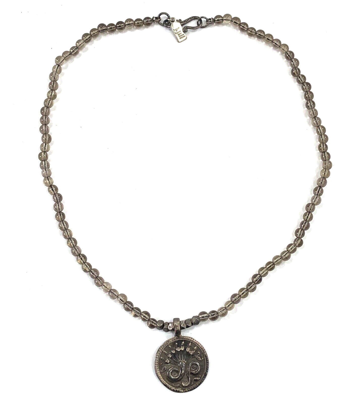 J. Jill Necklace Sterling Silver Medallion Pendant Glass Bead – 15 in