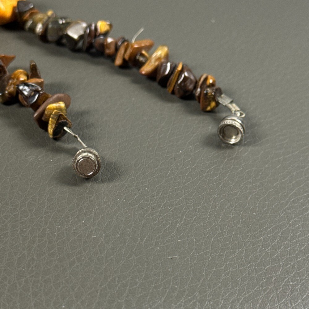 Beaded Necklace Orange Brown Stone Chip Natural Magnetic Clasp Boho Nugget