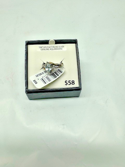 Brilliance Fine Jewelry 10kt Gold & Sterling Silver Ring Genunie Aquamarine*New