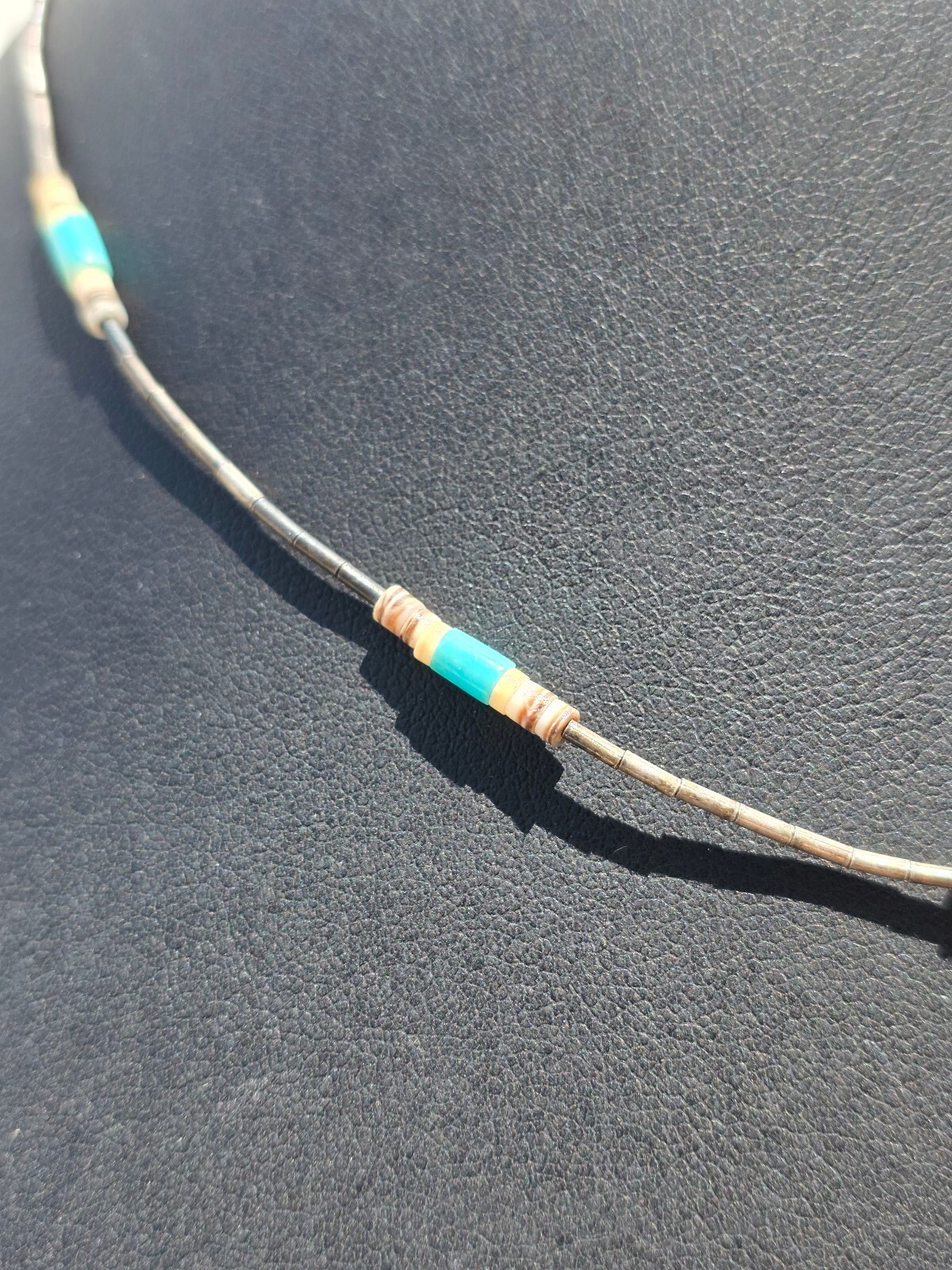 Vintage Native American Southwest Liquid Silver Turquoise Heishi Choker Necklace