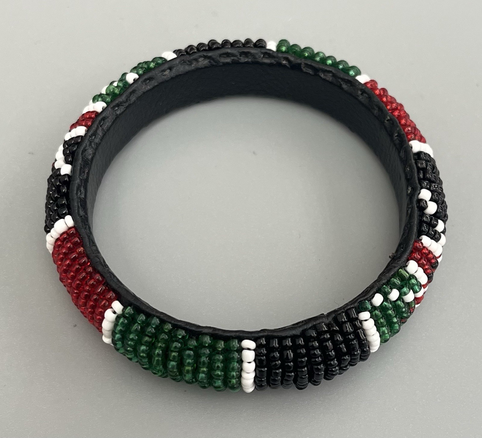 African Seed Beaded Maasai Bangle Bracelet Made in Kenya-Black-Green-Red-White