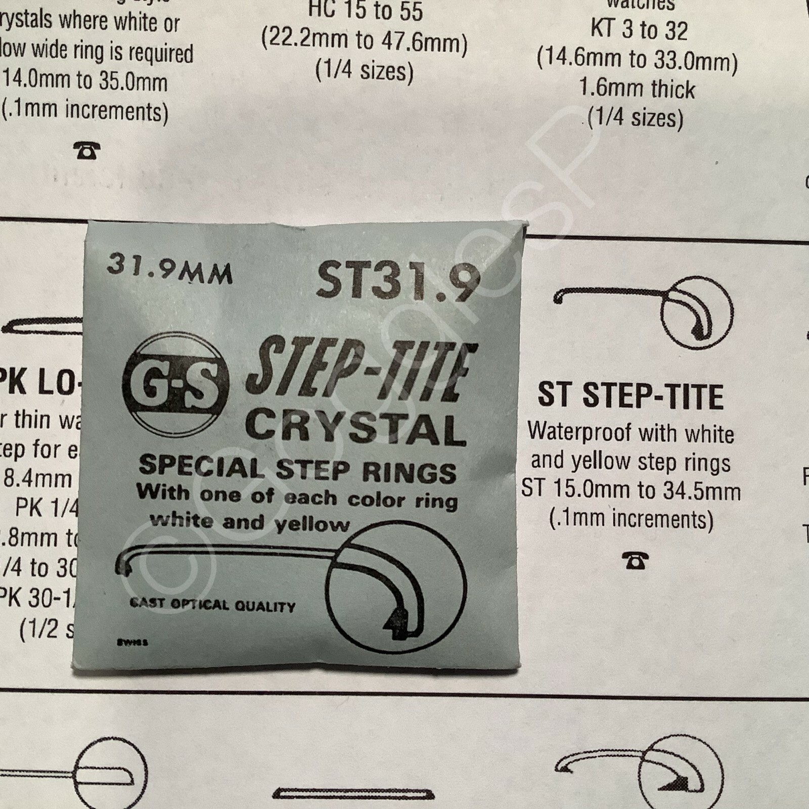 GS Step-Tite (ST) Waterproof Crystal w/ White & Yellow Tension Ring Choose Size