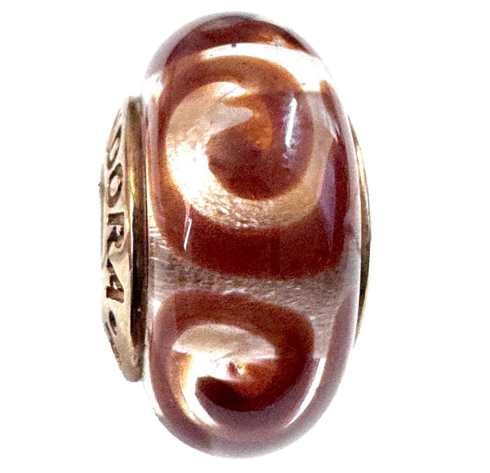 Rare PANDORA 14K Gold Coffee Spirals Charm Murano Glass Bead 750515