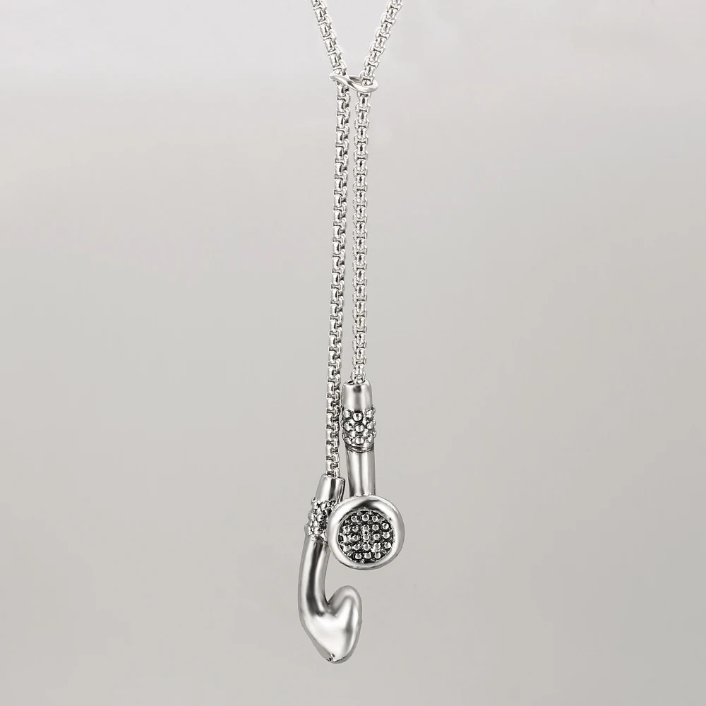 Headphones Pendant Necklace Kirsite Music Earbuds Metal Chain Punk Men Jewelry
