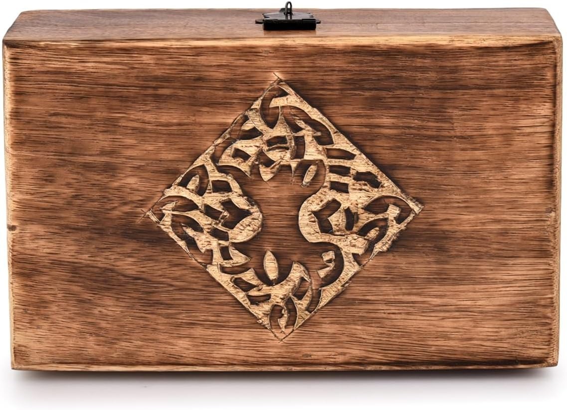 Polished Brown Jewelry Organizer – Handmade Keepsake Box with Celtic Engraving