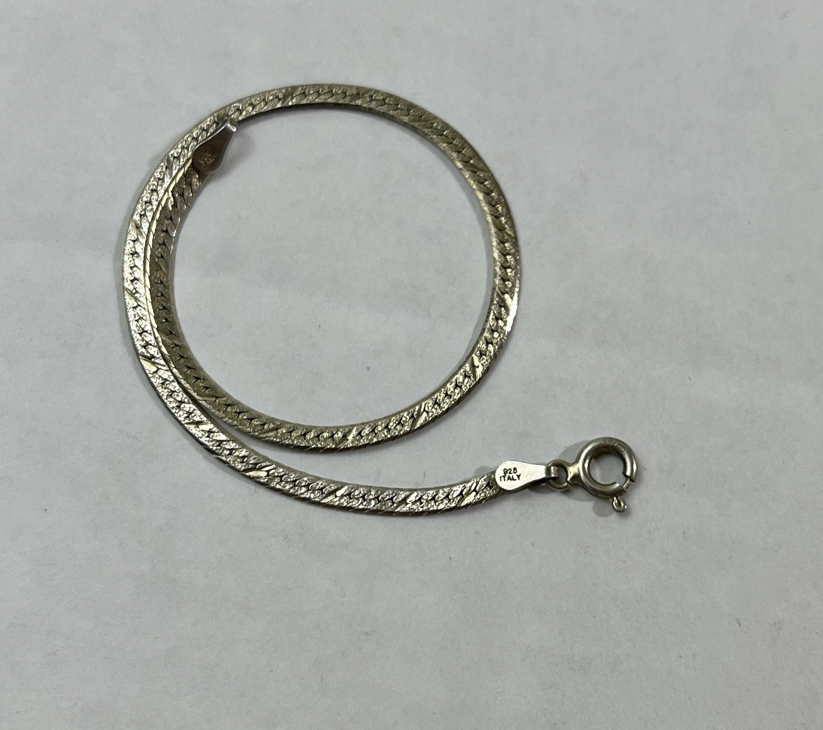 Vintage Sterling Silver Flat Herringbone Chain Bracelet 7 1/2 Inches 925 Italy