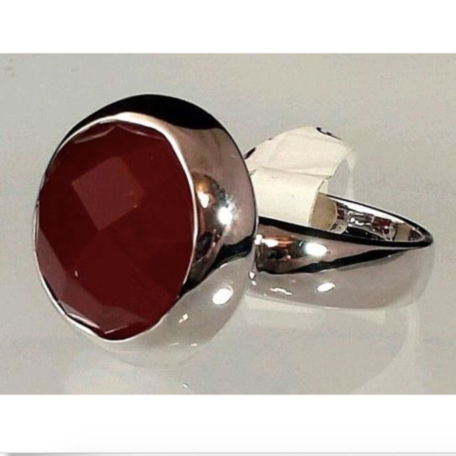 Silver Plated Cocktail Ring Red Bohemian Size 9 dome *