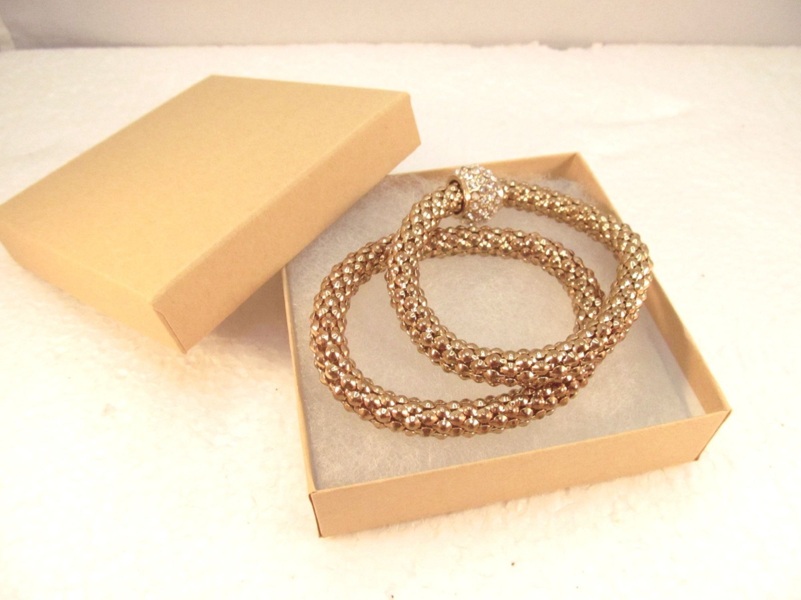 Gold Tone Stretch Metal Mesh Tube Rhinestone Bracelet 2 Piece Lot