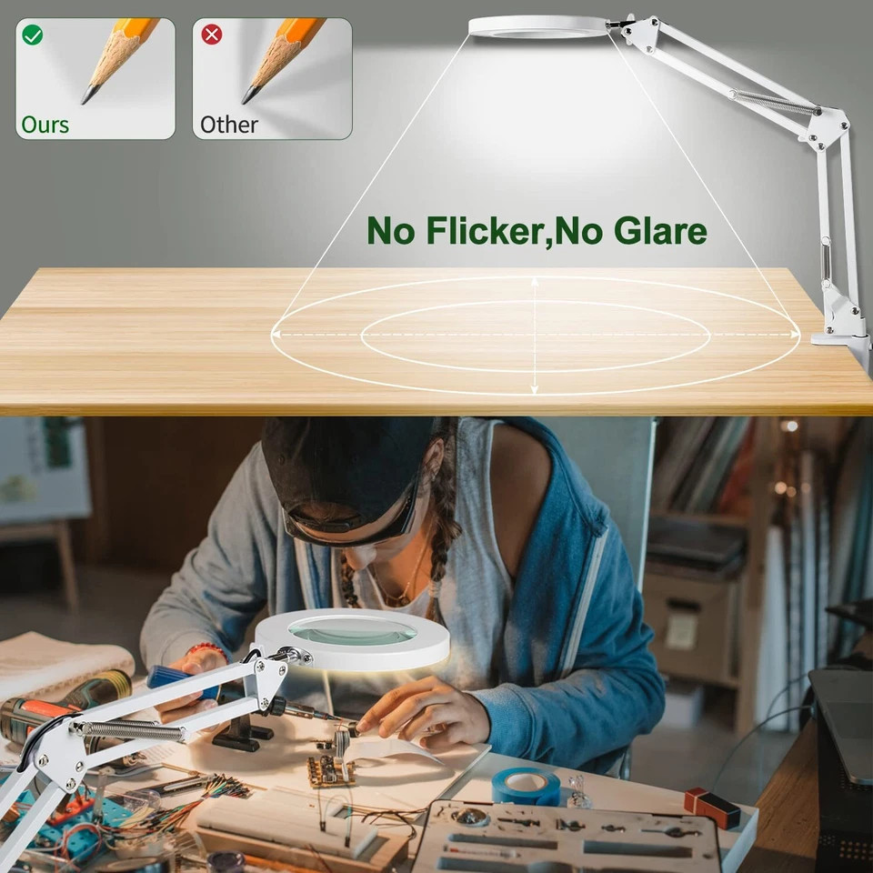 10X Magnifying Glass Desk Light Magnifier LED Lamp Reading Lamp With Base /Clamp