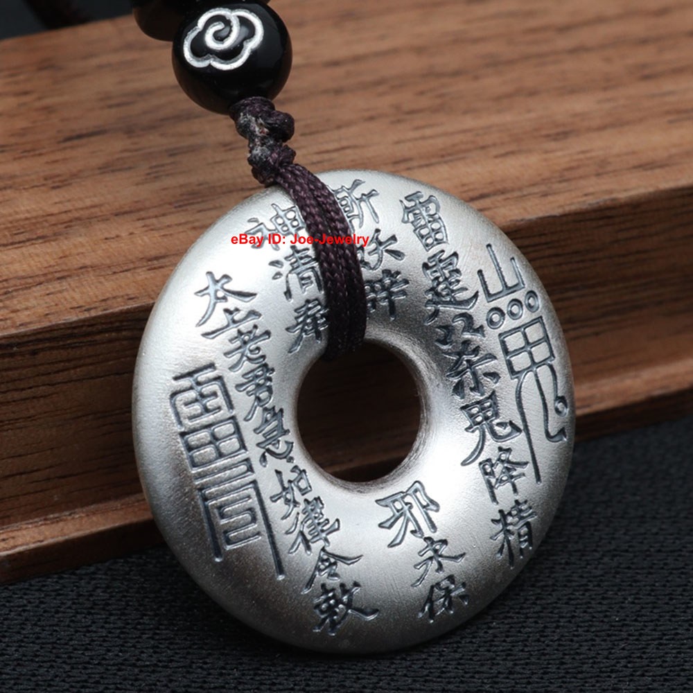Real 999 Fine Silver Pendant Chinese Mountain Ghost Round Circle Amulet 19-21g