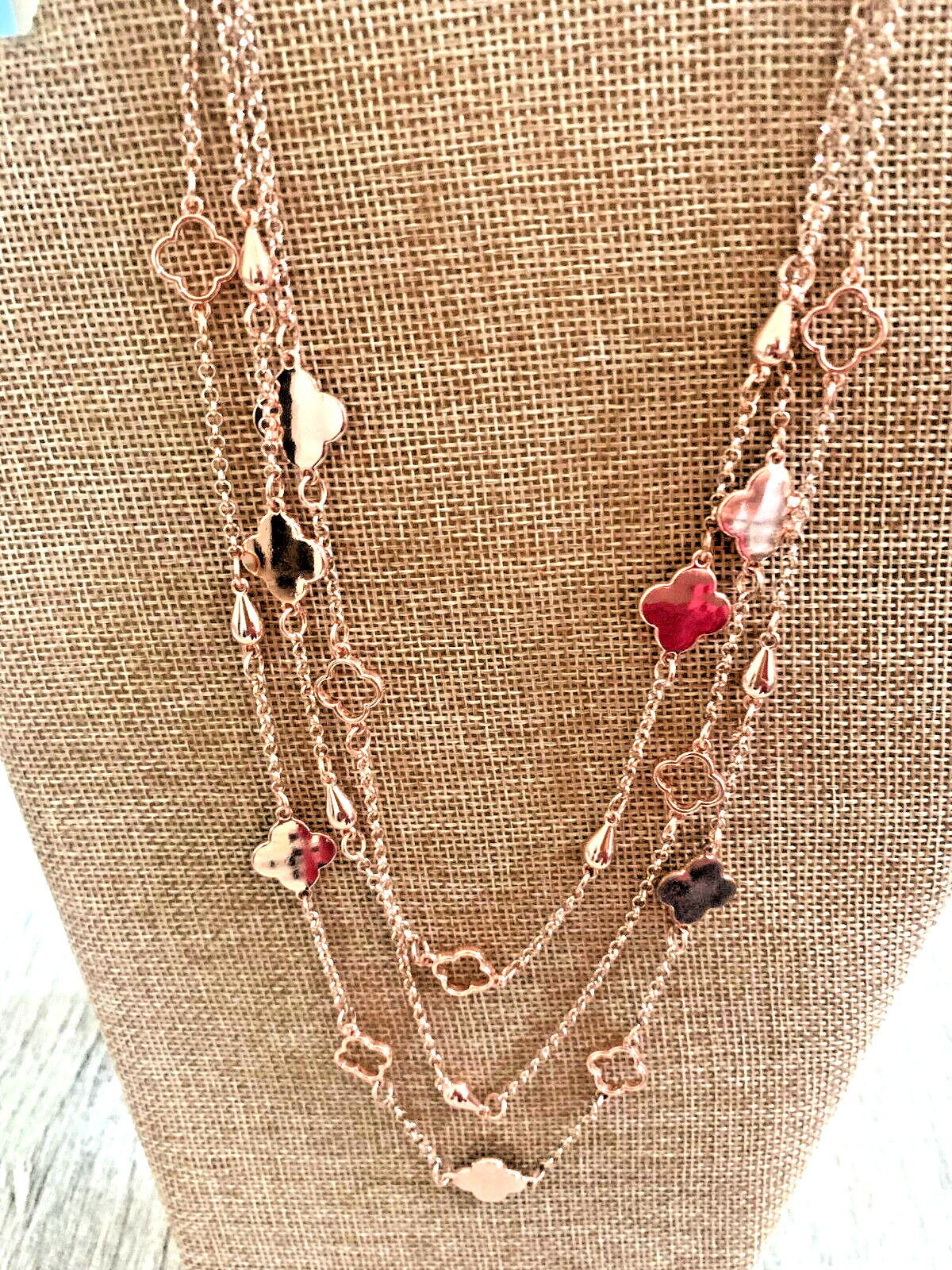 Lovita & Co 18″ RG Plated Layered Station Necklace Earrings 2 PC Set Brand NEW