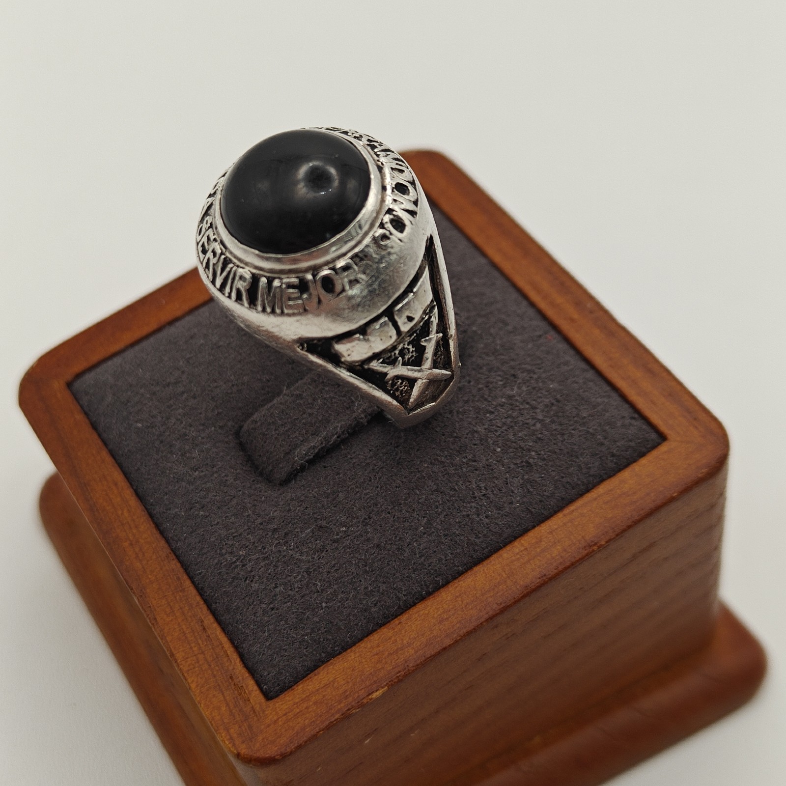 Vtg US9.75 17.22g Military Service Ring Onyx Latin America Graduate Engineering