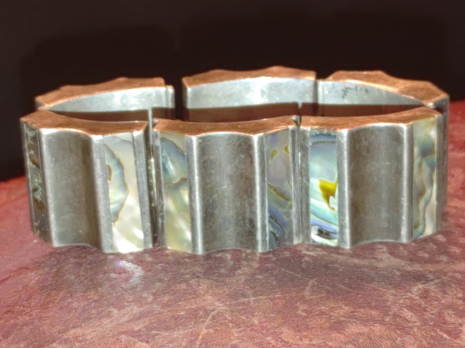 Antonio Reina AAR Mexico Taxco Sterling Silver Abalone Modernist Bangle Bracelet