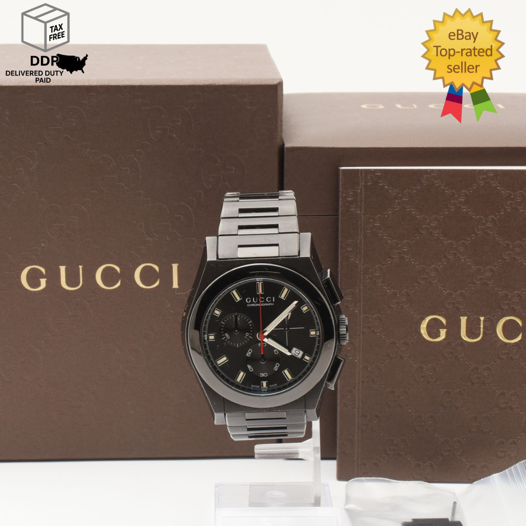 [N MINT / Box Paper] GUCCI Pantheon 115.2 YA115237 Black Chronograph Men’s Watch