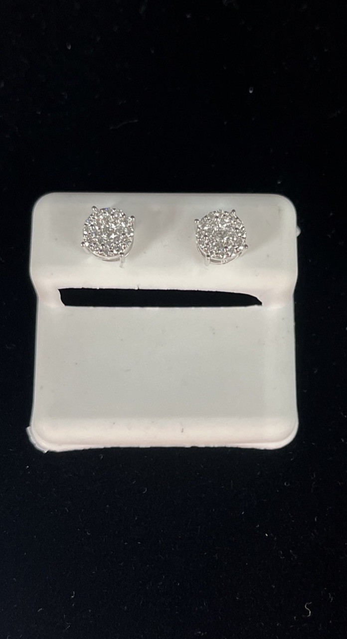 10K White Gold 0.5 CT Real Diamond Round Cluster Earrings