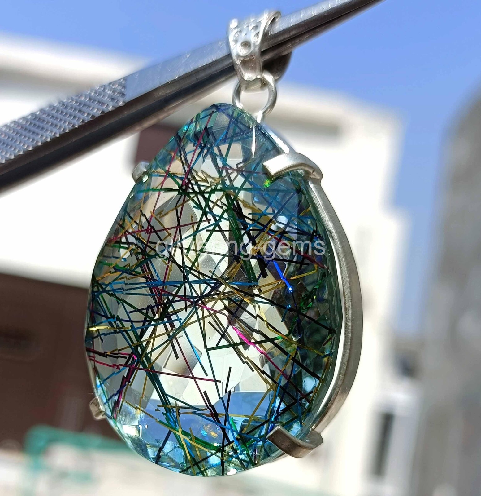 New In Box IGL 167.35 Rutilated Quartz Cut 925 Solid Silver Pendant Gemstone S
