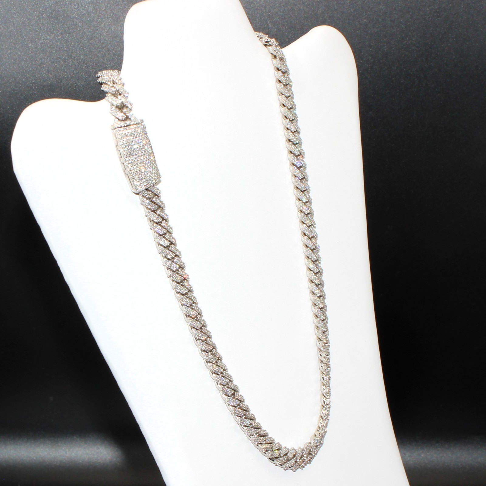 White Gold Cuban Link Chain 20” 10mm Approx. 20ct Real Diamond 129g Necklace