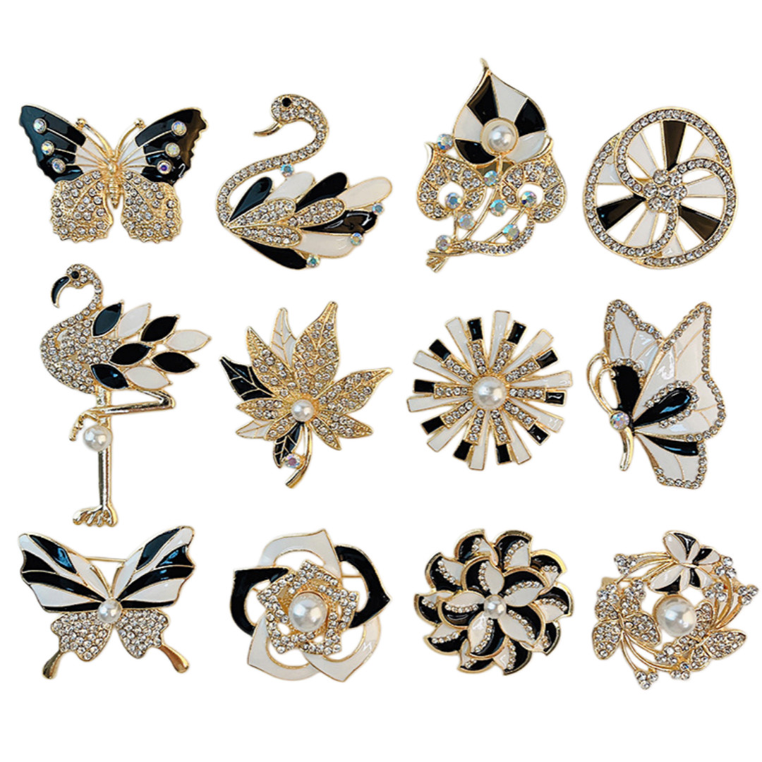 Wholesale 12PCS Mixed Lots Rhinestone Enamel Butterfly Flower Swan Brooch Pins