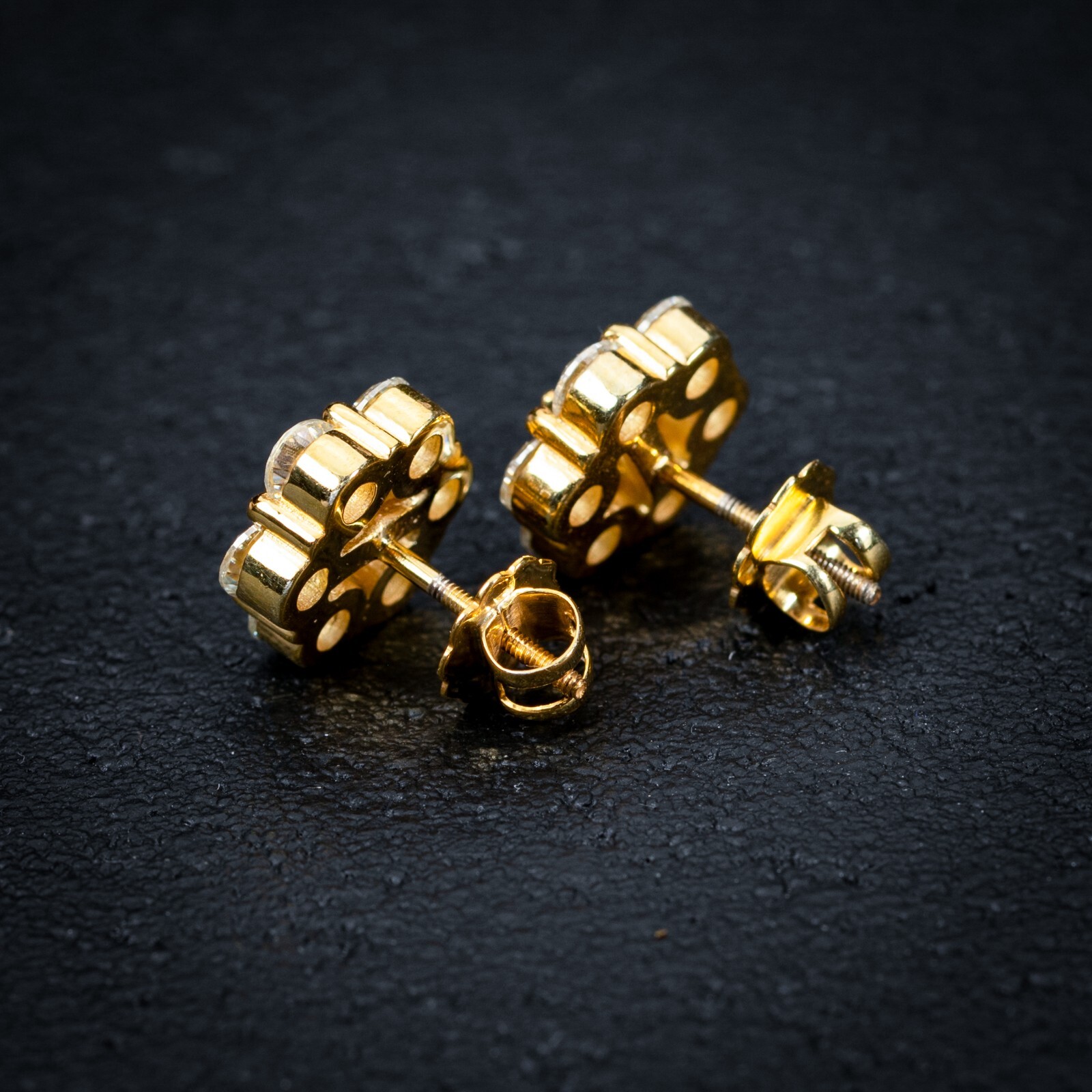 Iced Cz Large Yellow Gold Plated Hip Hop Flower Cluster Hip Hop Stud Earrings