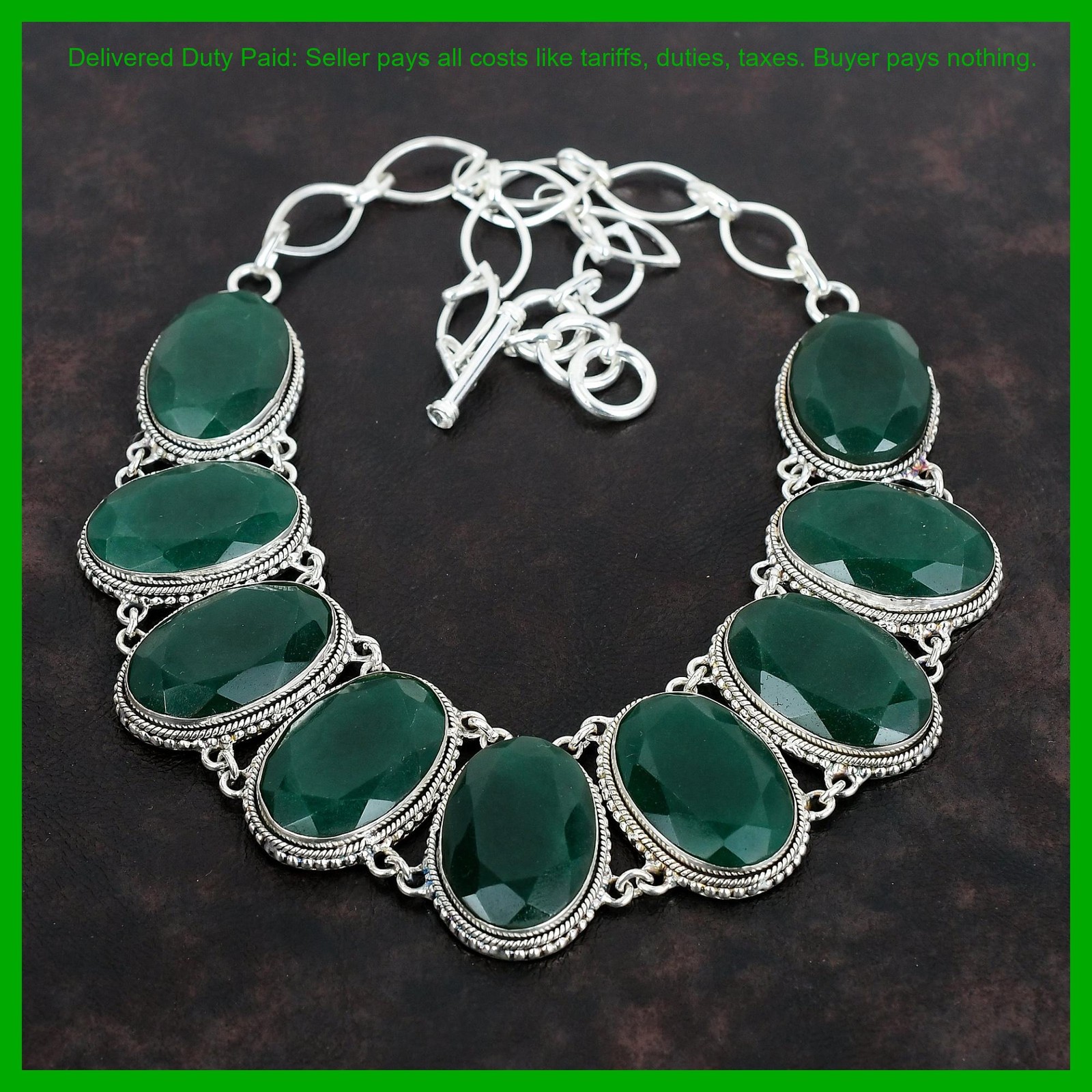 925 Silver Zambian Emrald Stone Engagement Vintage Daughter Gift Chain Necklace
