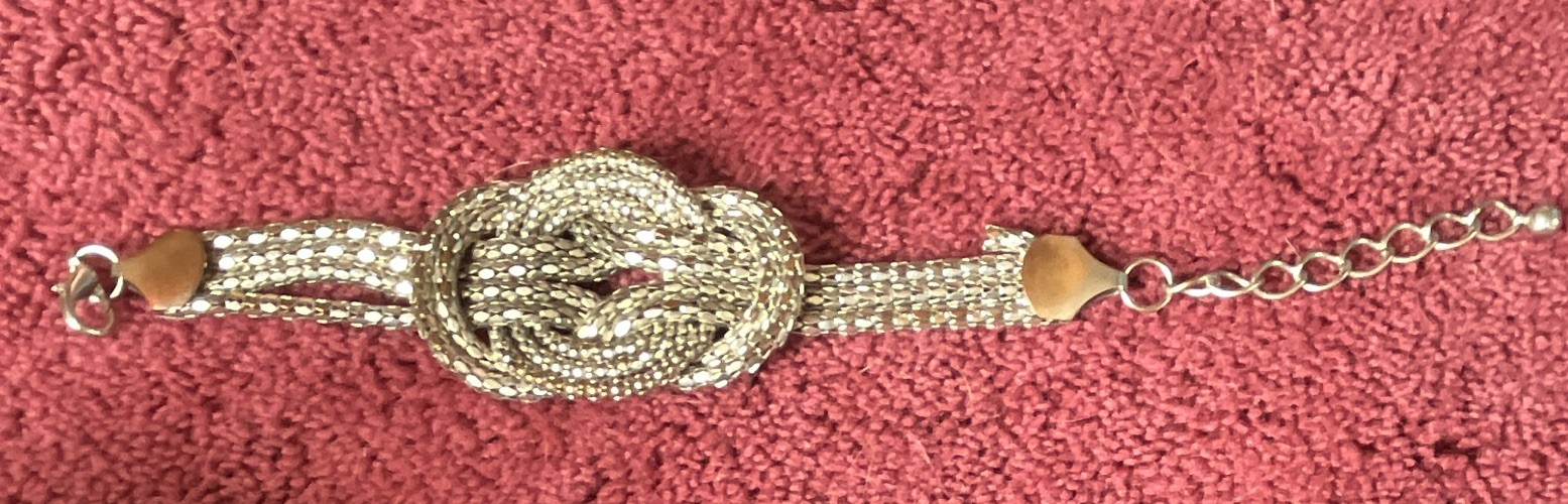 Silver Tone Multi-Row Link Chain Knot Bracelet, Adjustable, Lobster Clasp