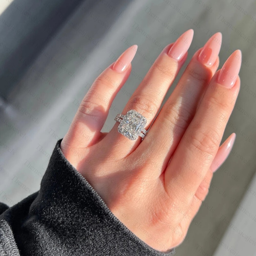 2.28 TCW Radiant Cut Moissanite Halo Engagement Ring In 14k White Gold Plated