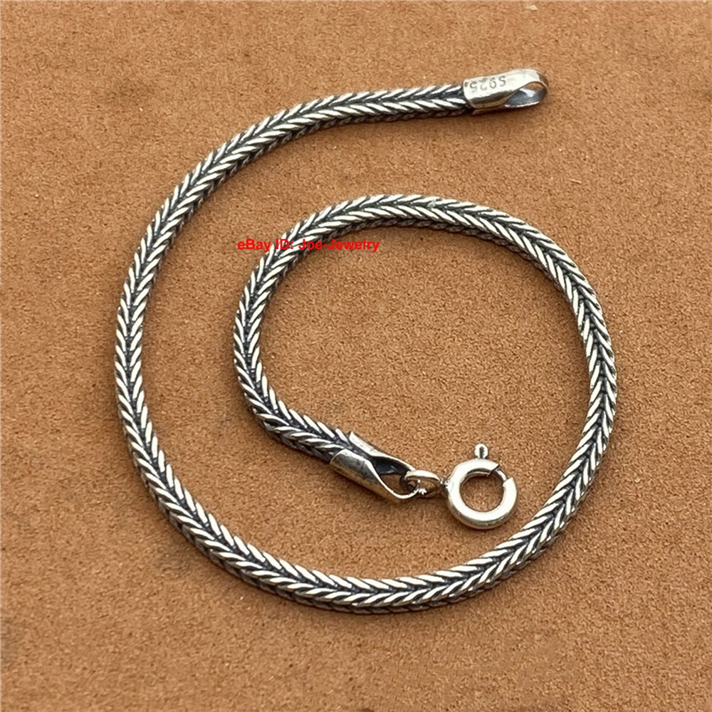 Pure 925 Sterling Silver Bracelet 2mm Wheat Link Chain Bracelet 6.7-8.26inch