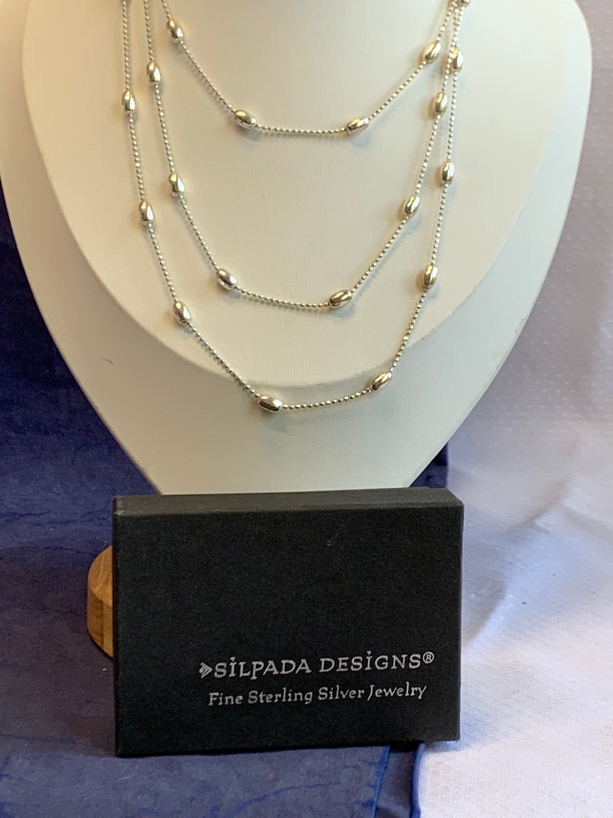 Sterling Silver Retired Silpada Beaded Necklace 13.21g Fine Jewelry 43″ Chain