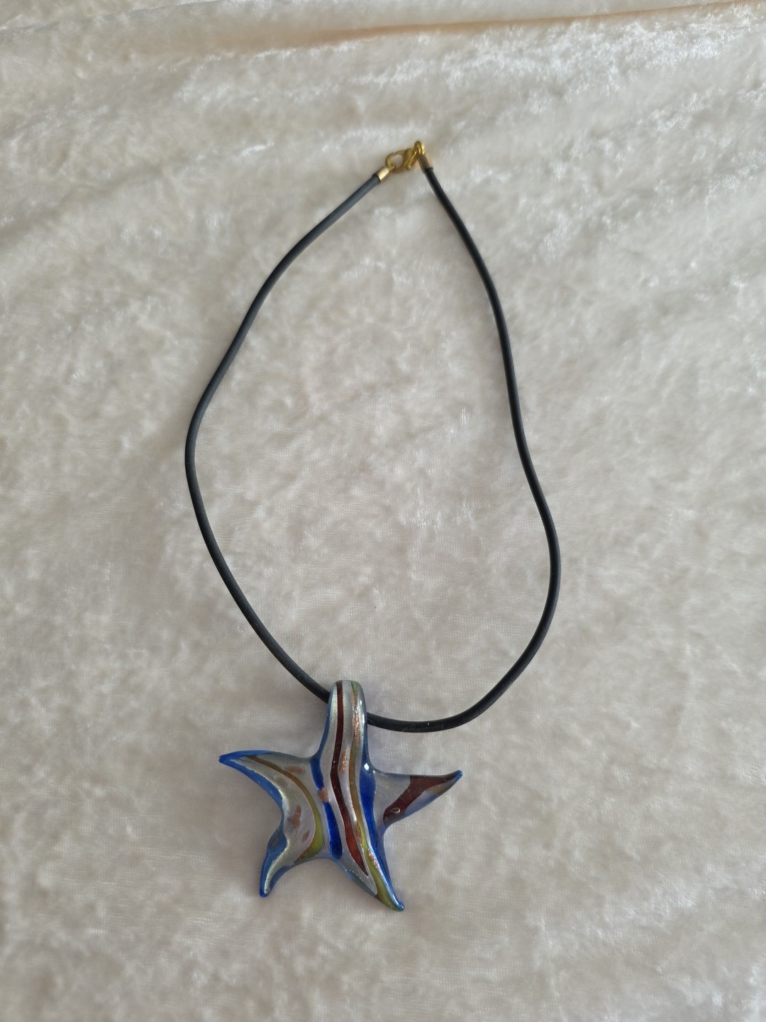 Murano Style Glass Starfish Pendant With Rubber Cord Colorful