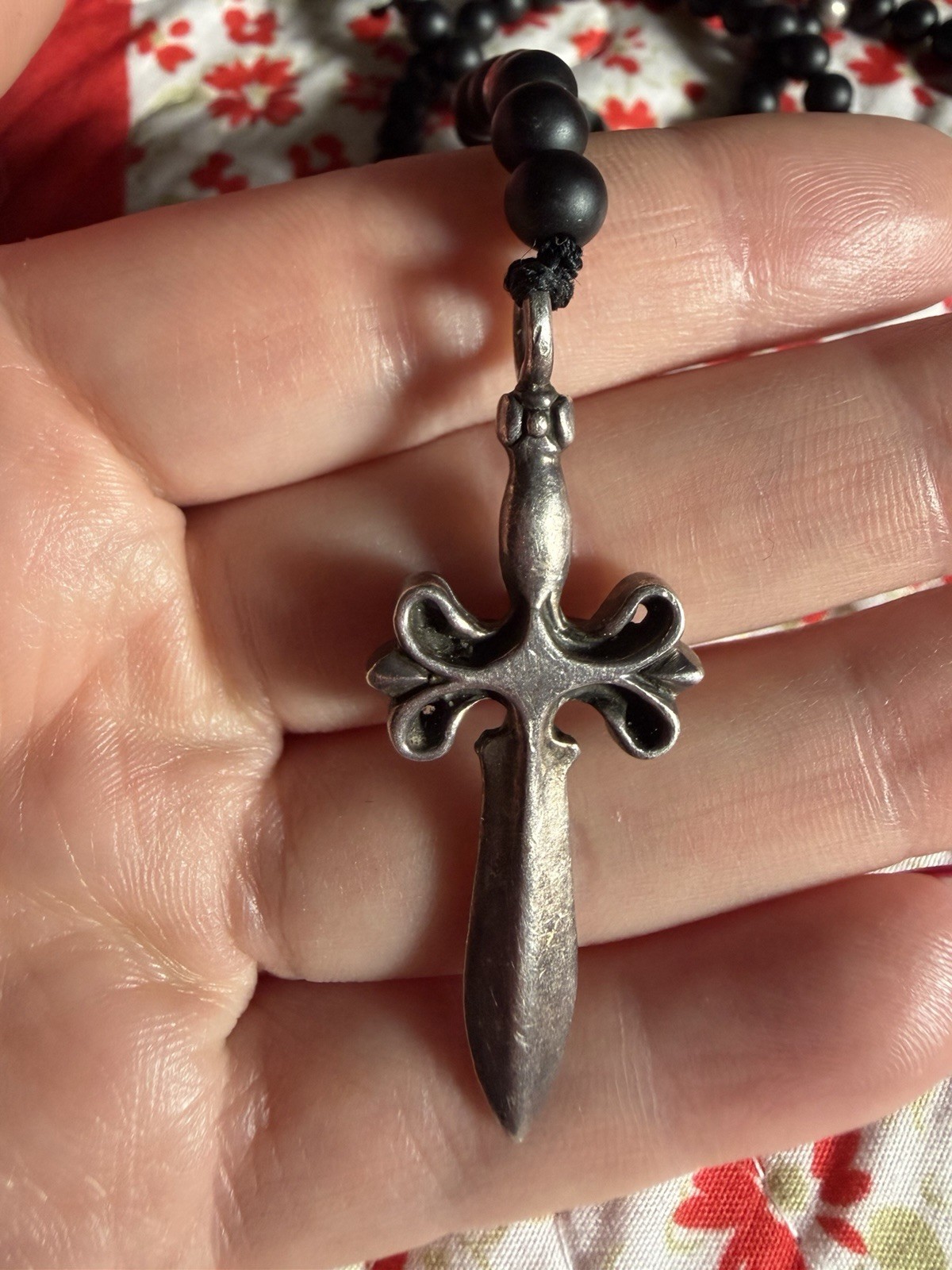 King Baby USA 925 Sterling Silver Skull Wing & Dagger Beaded Necklace