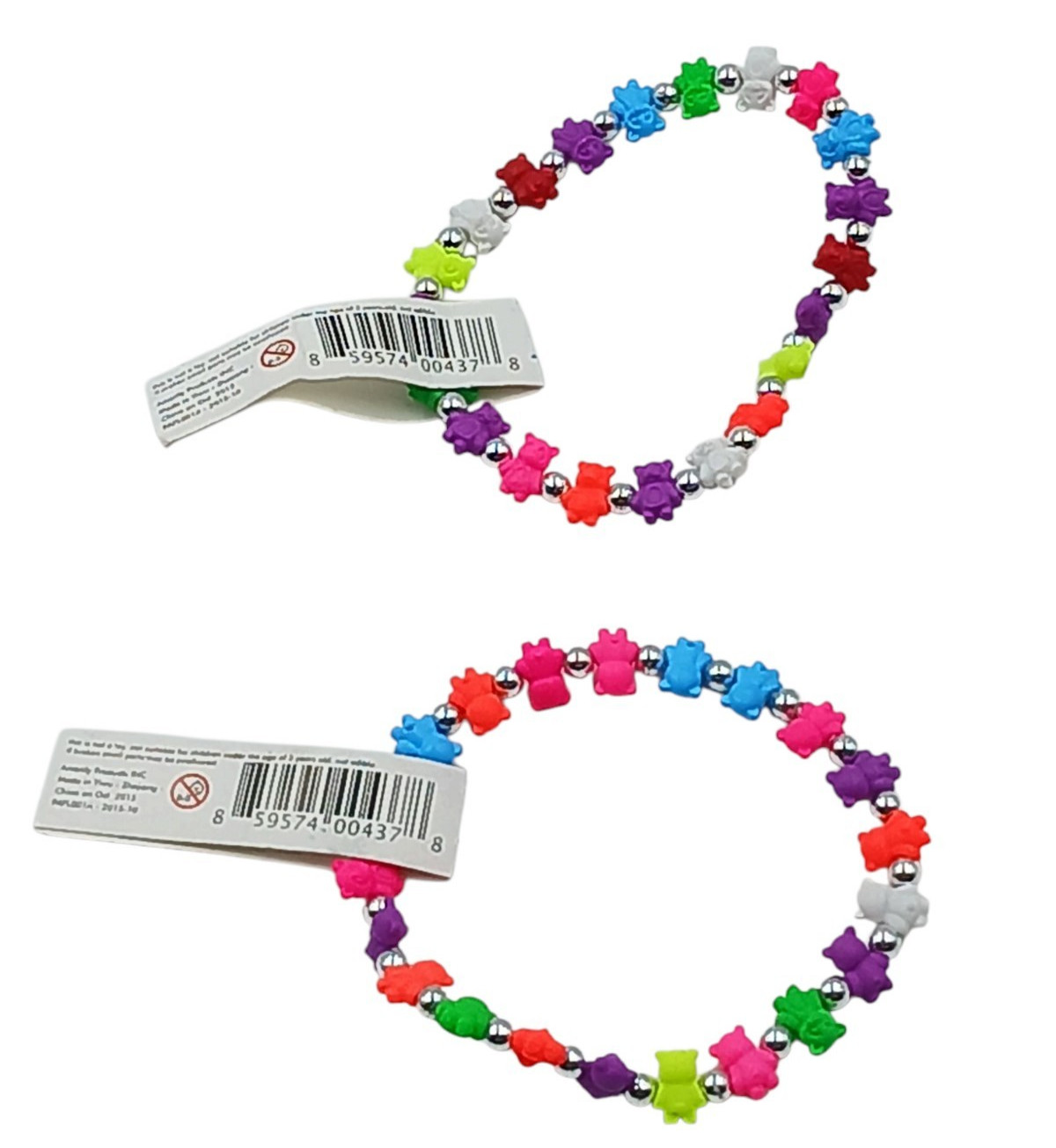 TRRTLZ Pandaz Panda Stretch Bracelet 2pc Multi Colorful Fun Silver Bead Spacer
