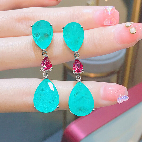 New Charming Women Jewelry Neon Green Tourmaline Gems Silver Dangle Earrings