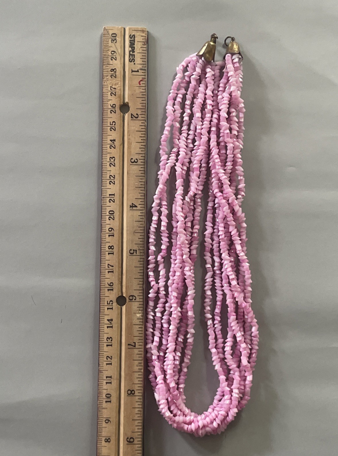 Vintage 7 Strand Pink Glass Seed Bead Women’s Necklace 16”